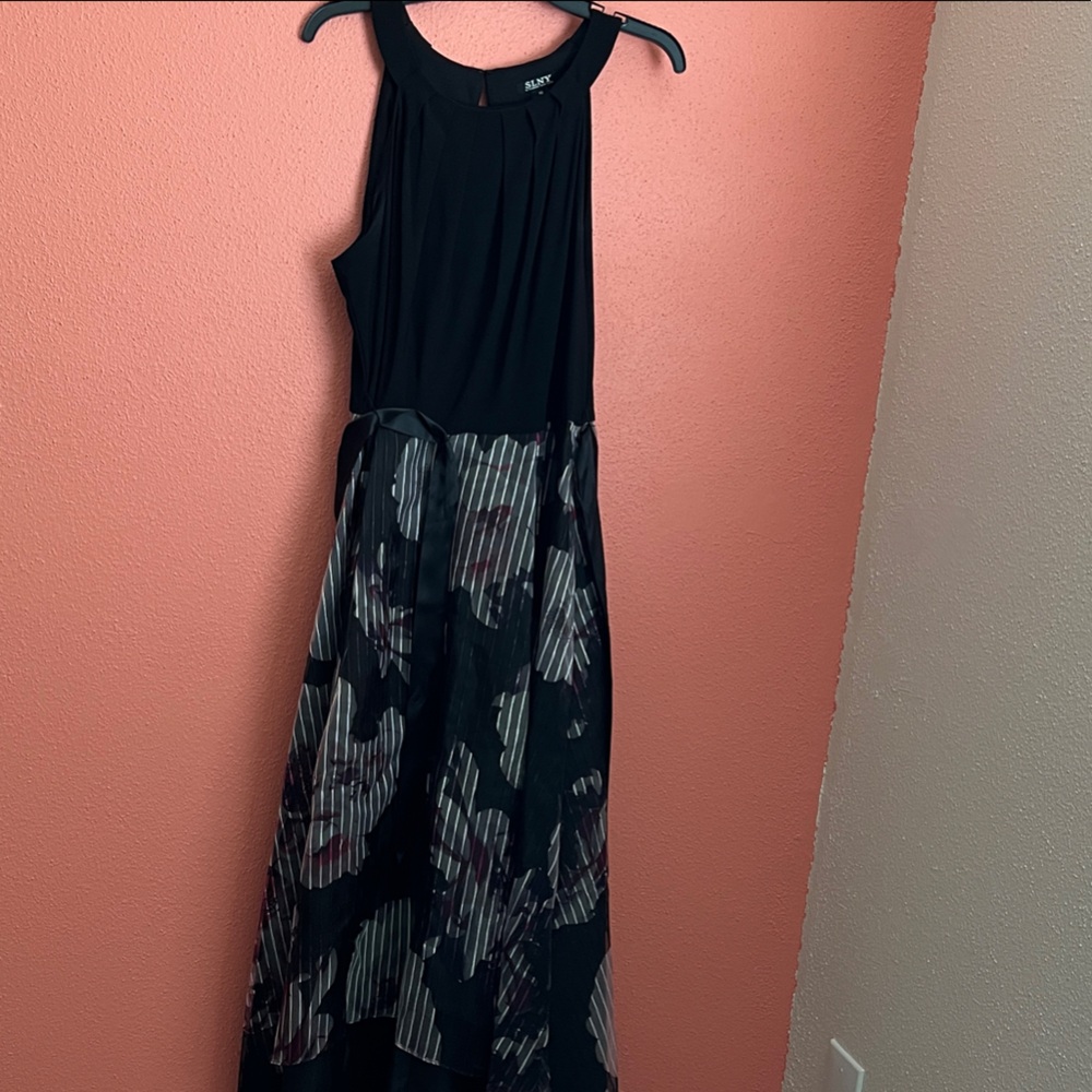 SLNY Black and Purple Floral Maxi Dress